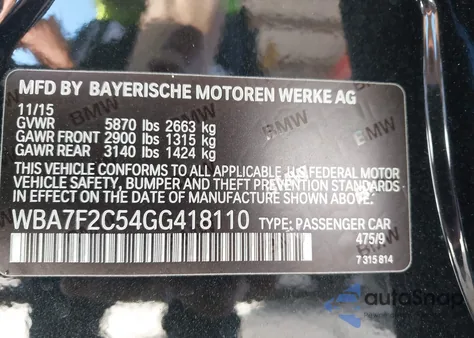 2016 BMW 750I xDrive z USA, uszkodzony, nr VIN WBA7F2C54GG418110